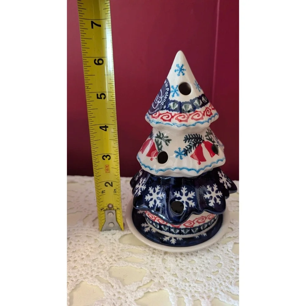 Ceramika Boleslawiec Polish Pottery Christmas Tree Luminary Unikat Signed 6